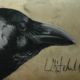 Raven drawing using charcoal and gold leaf Lynne Mitchell