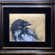 Black and white drawing of a raven on gold background Lynne Mitchell