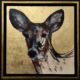 Drawing of deer in pastel pencil charcoal and gold leaf on wood Lynne Mitchell