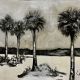 Abstract black and white silver landscape with palm trees Lynne Mitchell
